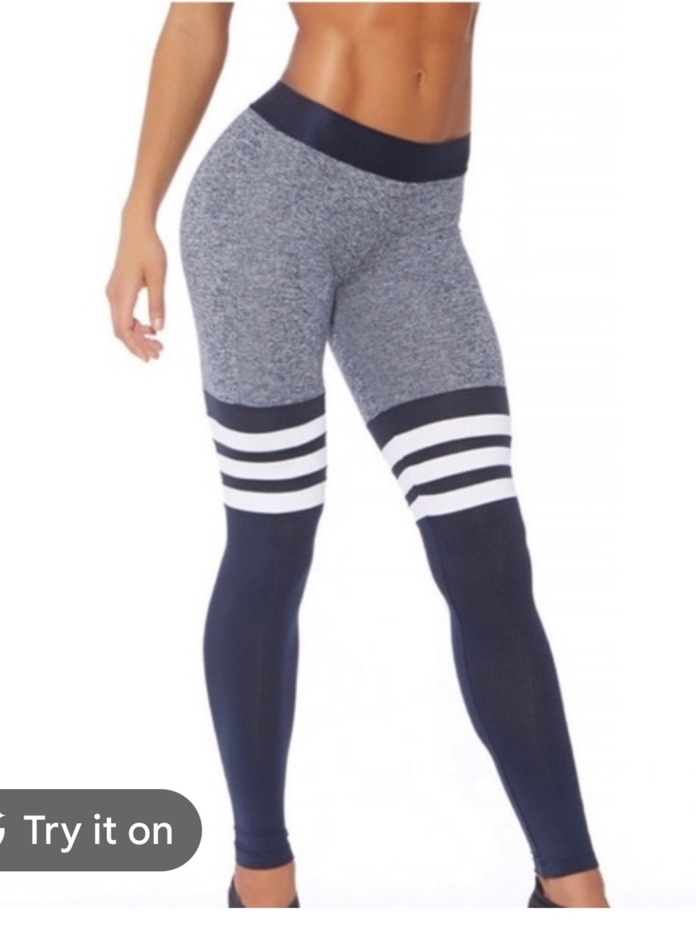 Bombshell Sportswear Navy and Gray Striped Girls' Leggings